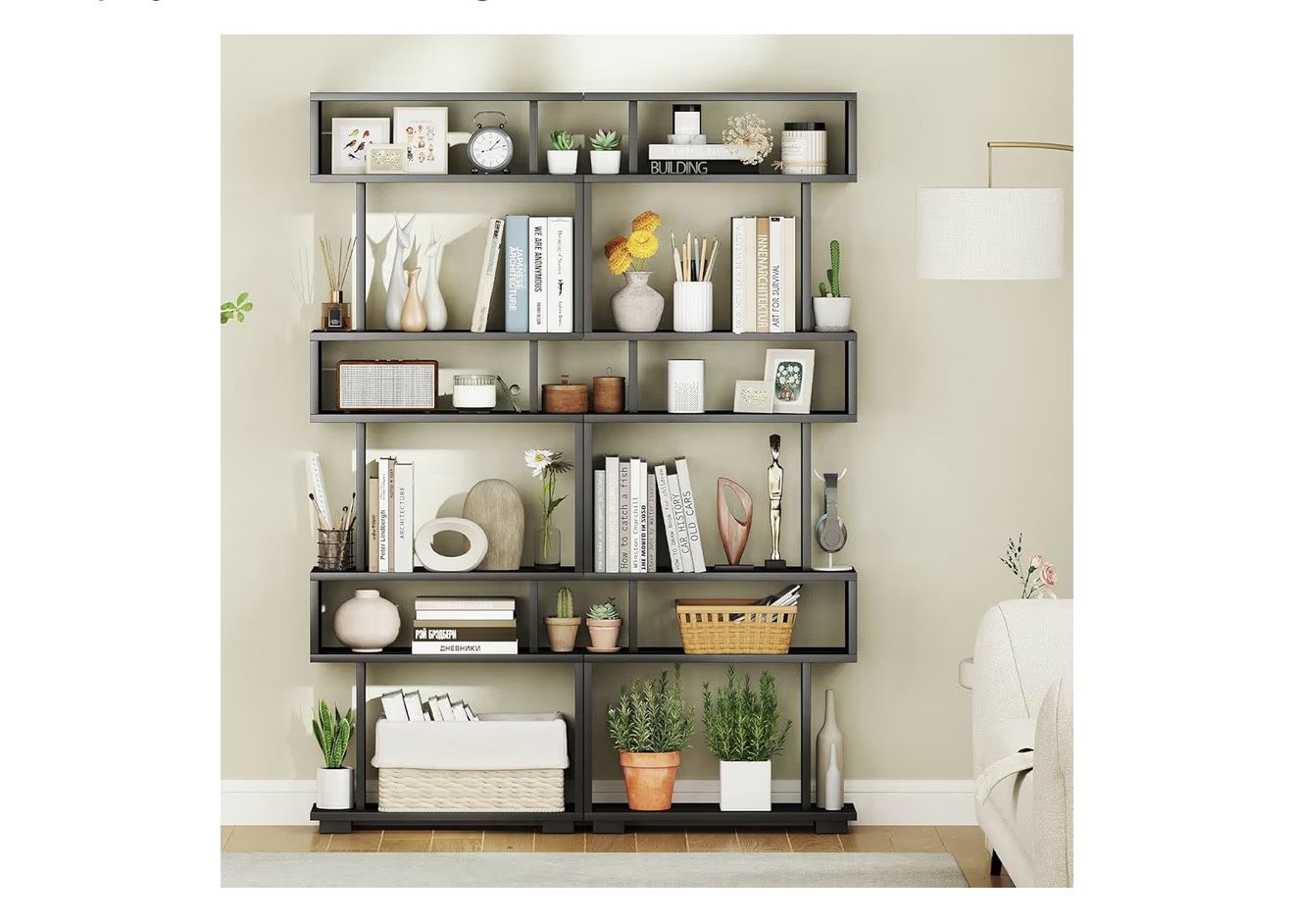 6-Tier Geometric Bookcase, 64" Tall S-Shaped Bookshelf - photo 3