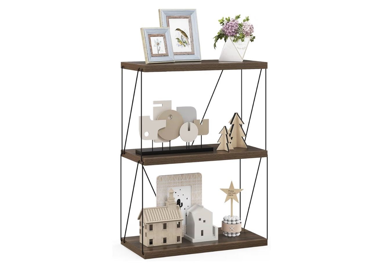 3-Tier Open-Back Bookshelf - Metal Frame Storage Shelf