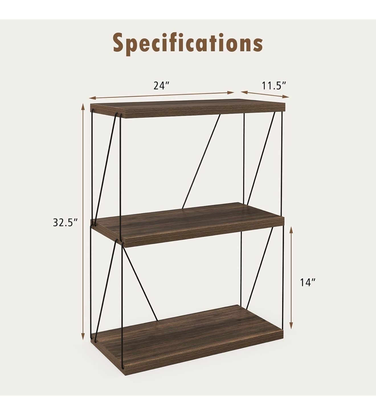 3-Tier Open-Back Bookshelf - Metal Frame Storage Shelf - photo 2