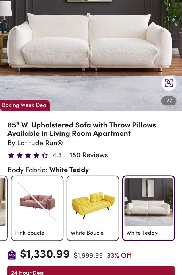 Upholstered 3 Seater Sofa - Lambswool Denetrice 86.5" - photo 4