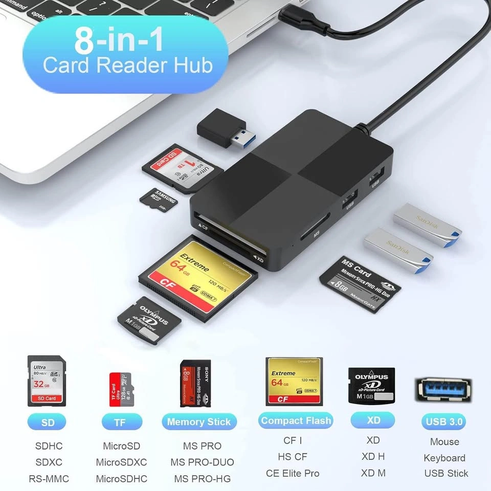 USB 3.0 8-in-1 Multi Card Reader Hub
