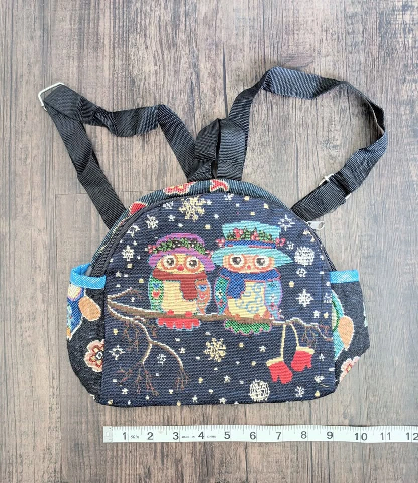 Cute Owl Tapestry Mini Backpack – 9” Boho Winter Bag - photo 3