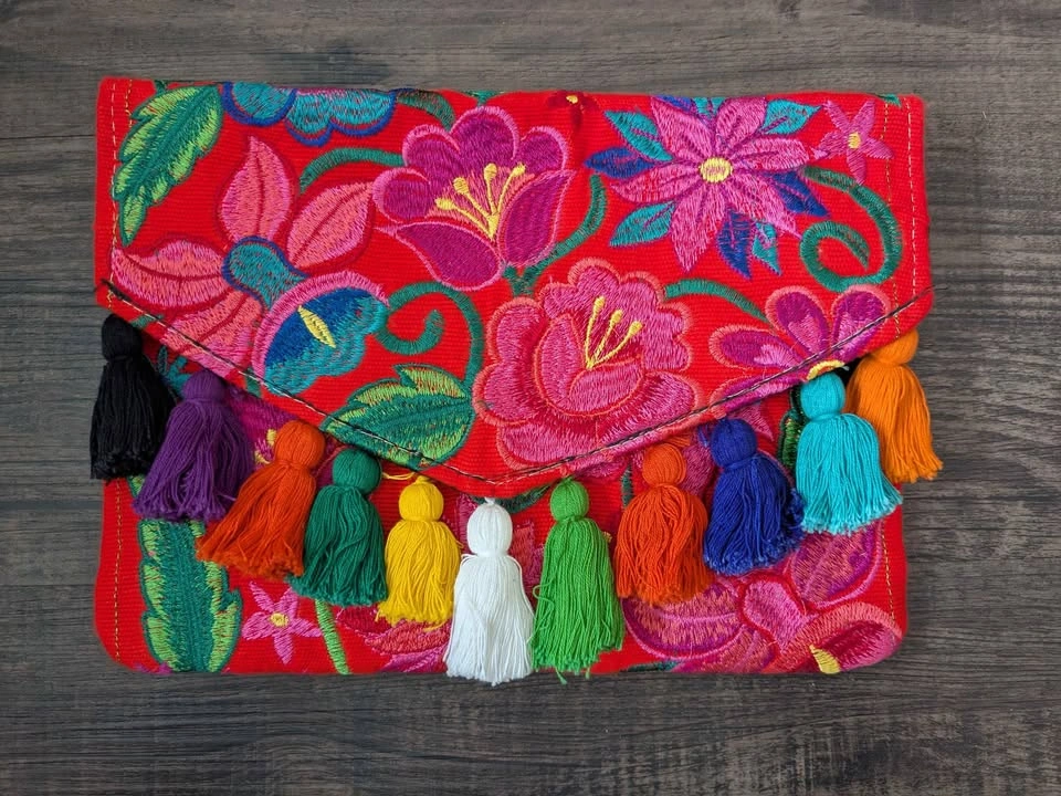 Boho Embroidered Tassel Clutch / Crossbody – Bright Floral Festi - photo 2