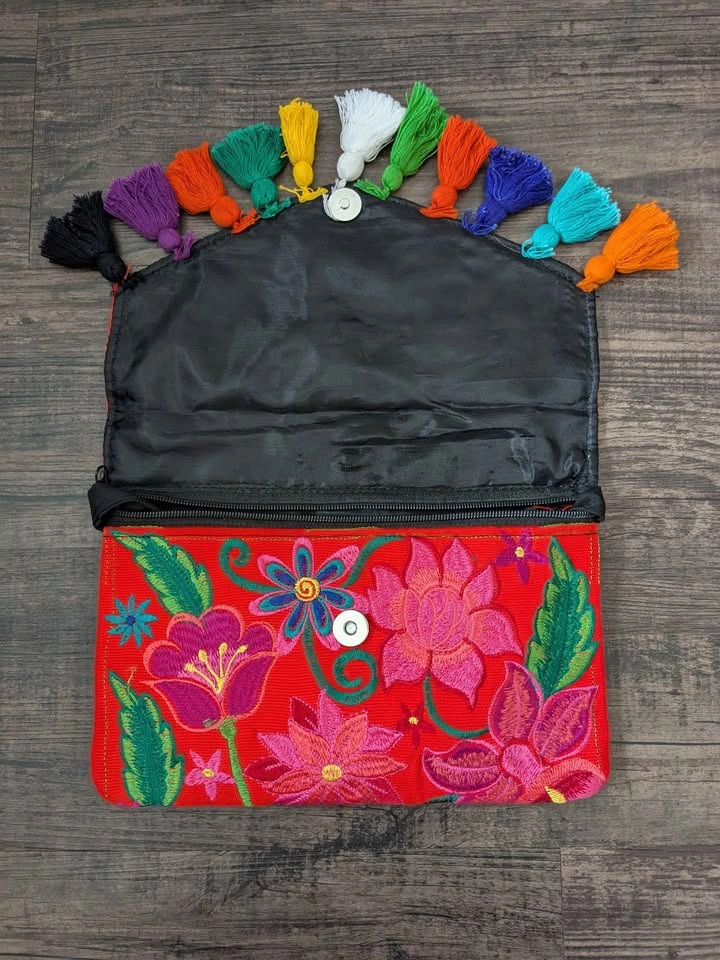 Boho Embroidered Tassel Clutch / Crossbody – Bright Floral Festi - photo 3