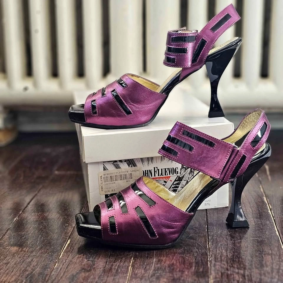 8.5 new in box Fluevog Compulsion Memories Purple Black Heels