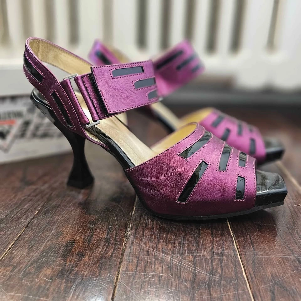 8.5 new in box Fluevog Compulsion Memories Purple Black Heels - photo 3
