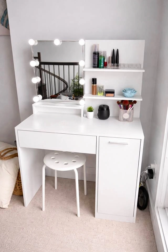 Modern Vanity Makeup Desk w/ LED Mirror + Storage