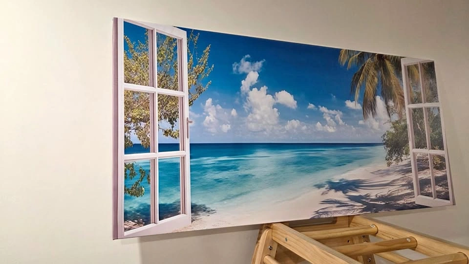 Window View Beach Canvas 52x24 – Ocean Wall Art