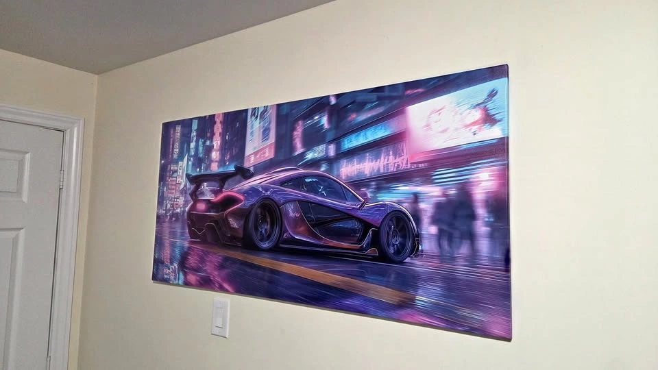 Sports Car Canvas 52x24 – Neon City Wall Art