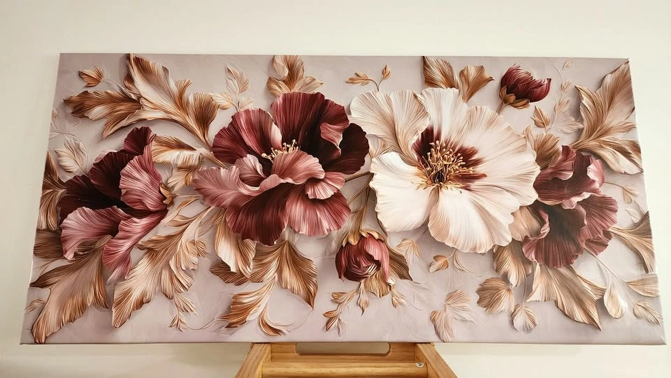 Huge Wall Art / Abstract Floral Canvas / Burgundy Painting