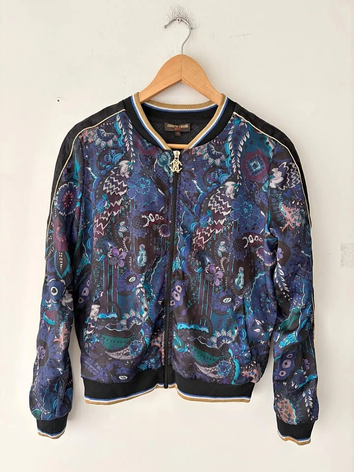 Roberto Cavalli Gym Multicolor Printed Velvet Zip Up Jacket Size