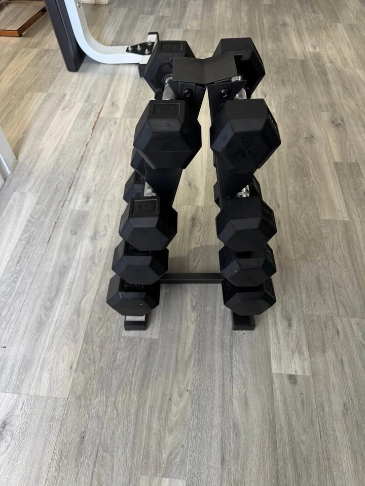 Rubber Hex Dumbbell Set with Weight Stand - photo 2