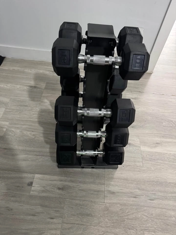 Rubber Hex Dumbbell Set with Weight Stand - photo 3