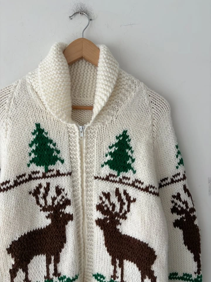 Vintage 60's Cowichan Deer Buck Elk Wool Cardigan Sweater M - photo 2