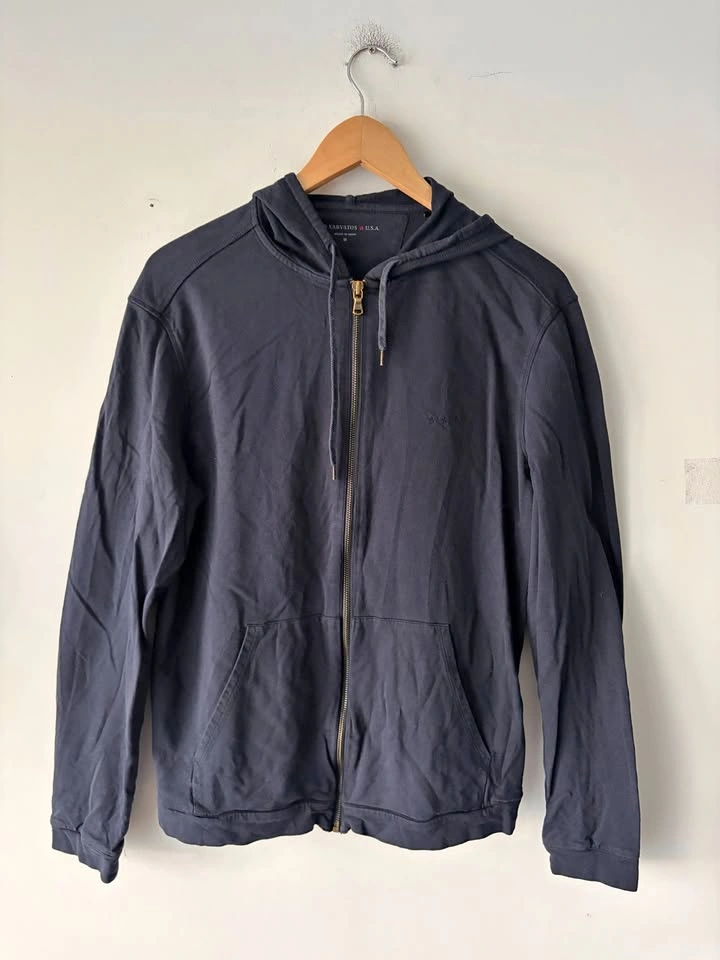 John Varvatos Lightweight Navy Full Zip Hoodie Sweatshirt Size M