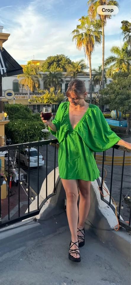Bright Green Flowy Mini Dress (XS/S) – Open Back - photo 2