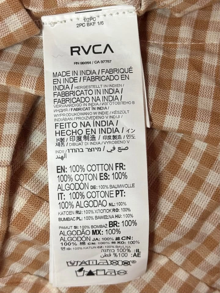 NWT RVCA Forager Cotton Gingham Romper - Size L/12 - Sand/Tan Wh - photo 4