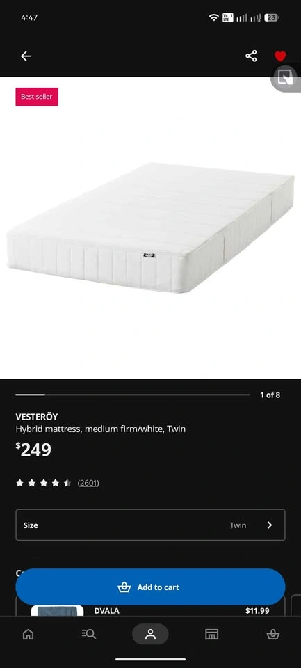 White Metal Single/Twin Bed Frame and IKEA Mattress - photo 5