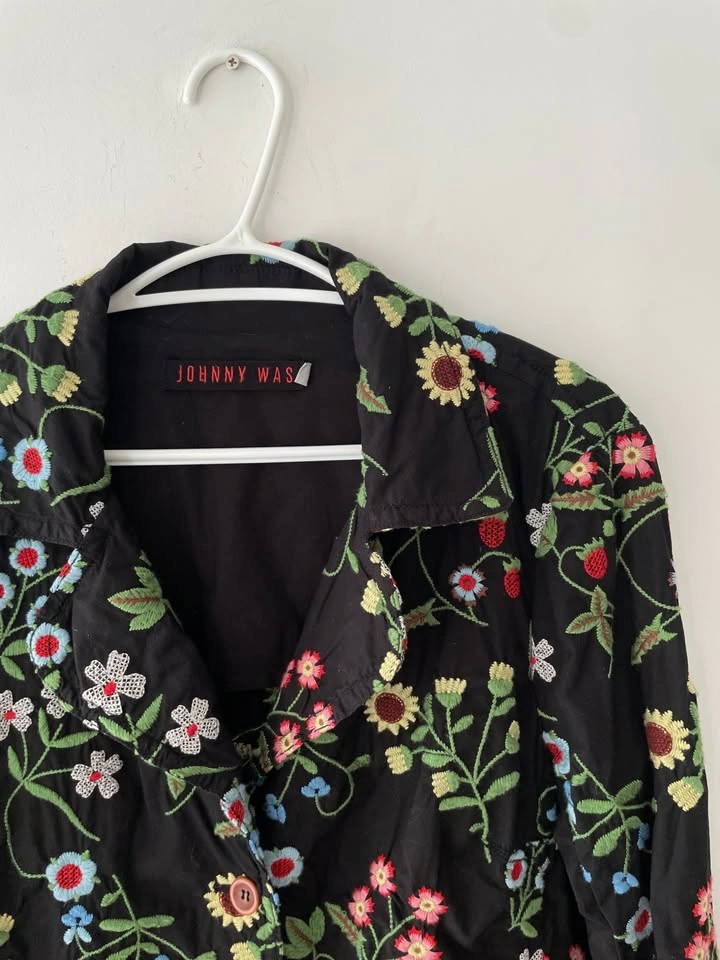 Johnny Was Black Floral Embroidered Blazer Crop Jacket Size L - photo 2