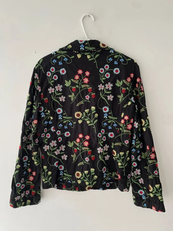 Johnny Was Black Floral Embroidered Blazer Crop Jacket Size L - photo 5