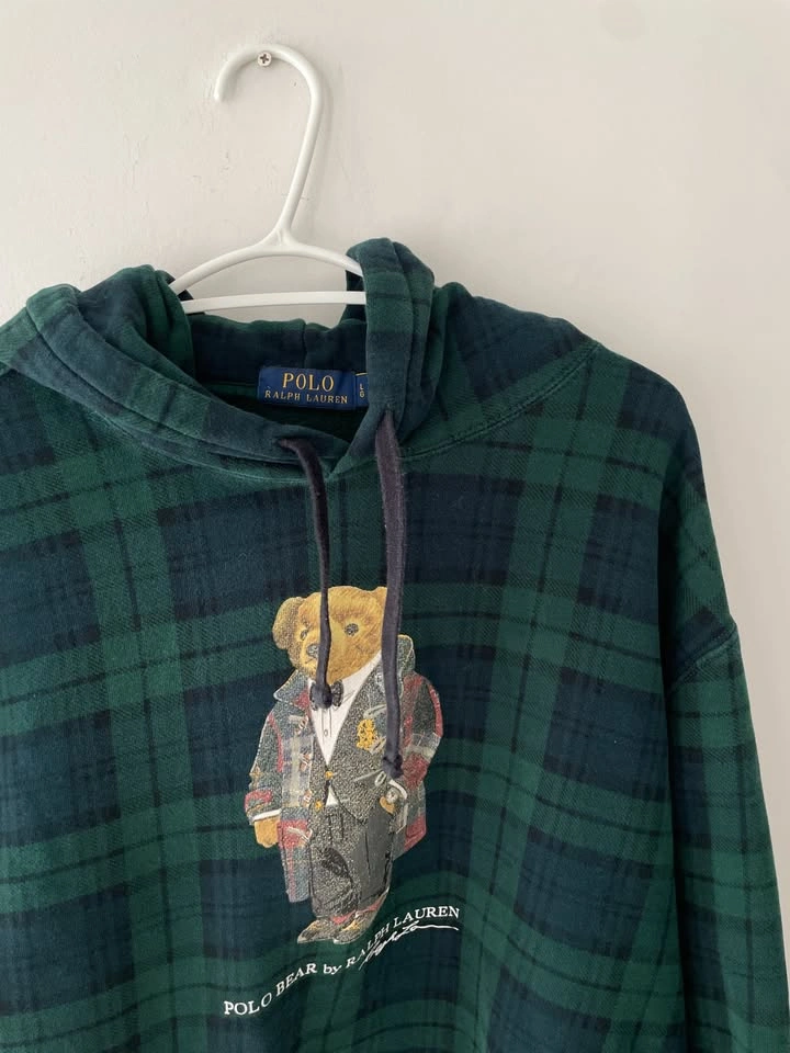 Polo Ralph Lauren Plaid Polo Bear Hoodie Size L - photo 2