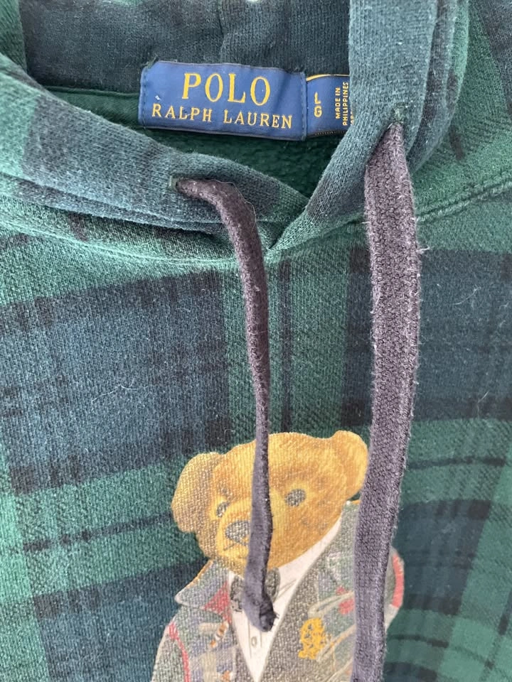 Polo Ralph Lauren Plaid Polo Bear Hoodie Size L - photo 3