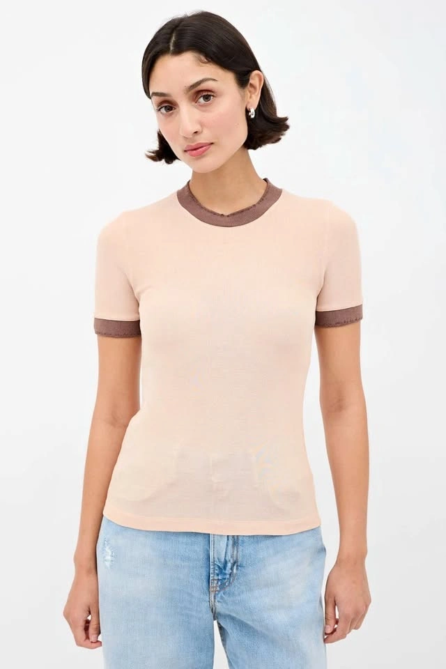 Acne Studios Pink & Brown Distressed Ringer T-Shirt Size S