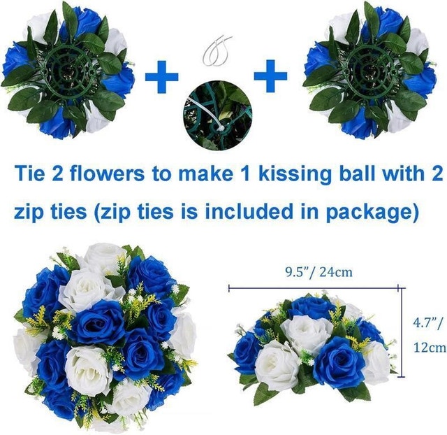 NEW 10 Pcs Fake Flowers Royal Blue & White Kissing Balls Decor - photo 4