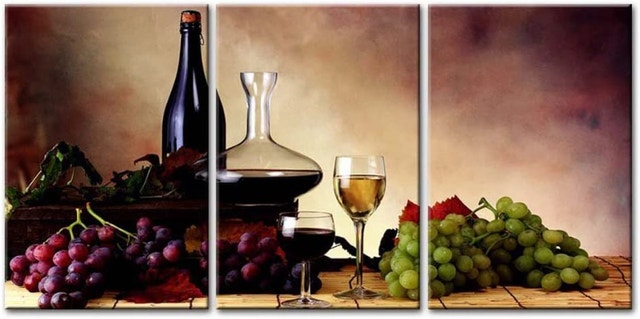 Red Grape Wine Goblet and Green Grapes Panel Paintings