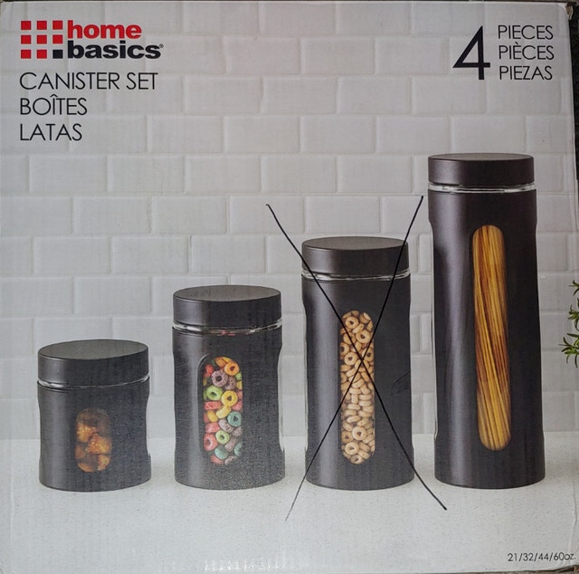 NEW Stainless Steel & Black Glass Storage Containers - Set of 3