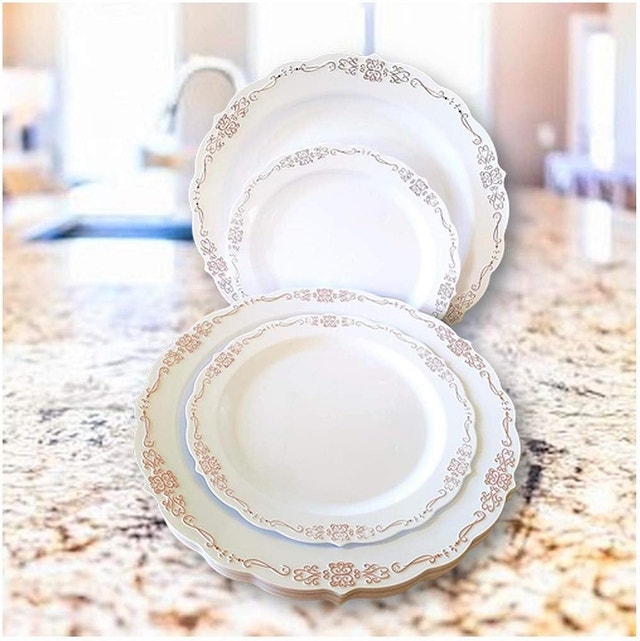 NEW Plastic Plate Setting, 175pcs for 25 Guests, Rose Gold - photo 4