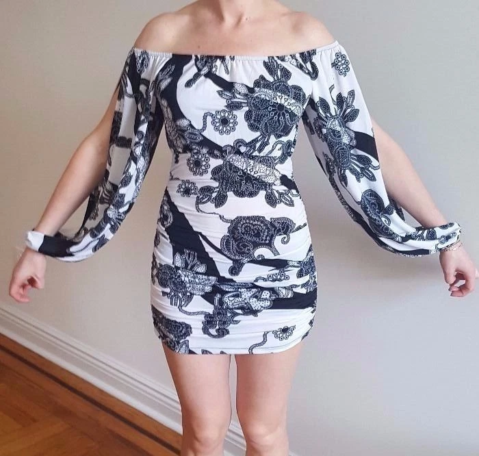 Valentin black/white print dress, size s/m HOT!