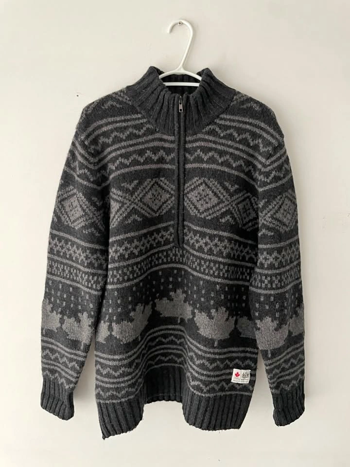 Hudsons Bay Team Canada Wool Knit 1/4 Zip Sweater Size L