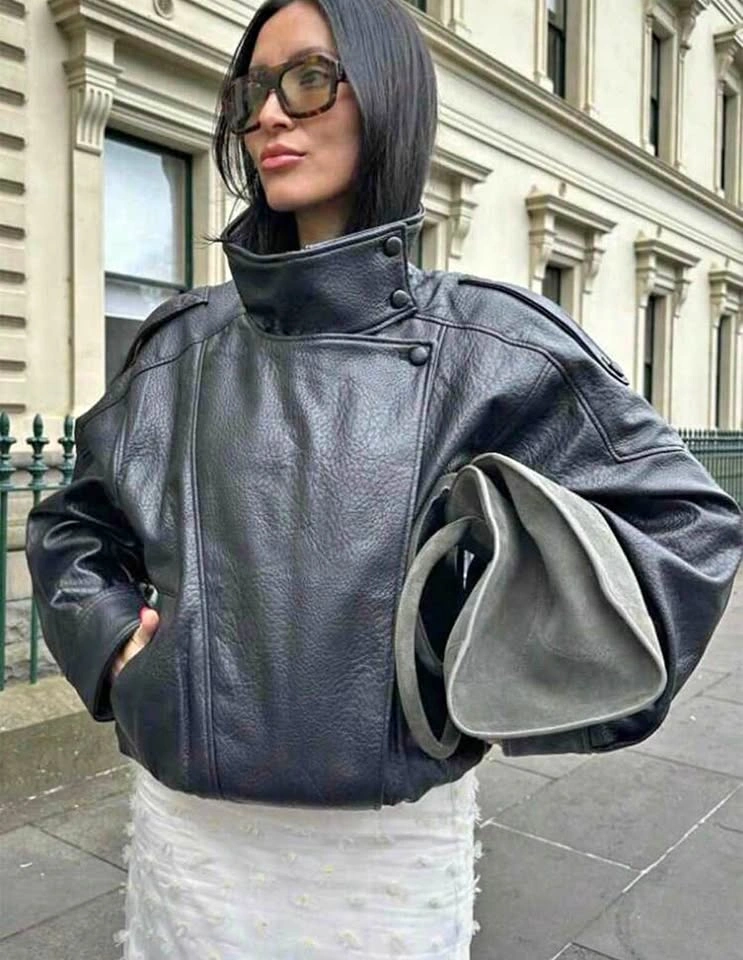 Women's Black PU Leather Jacket - Size M