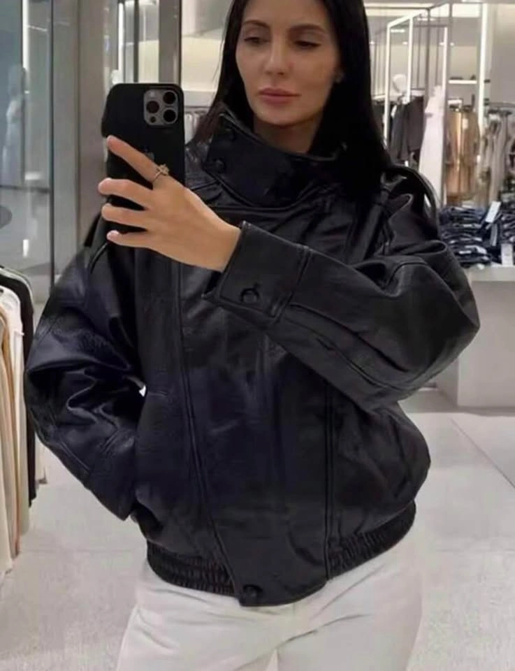 Women's Black PU Leather Jacket - Size M - photo 2