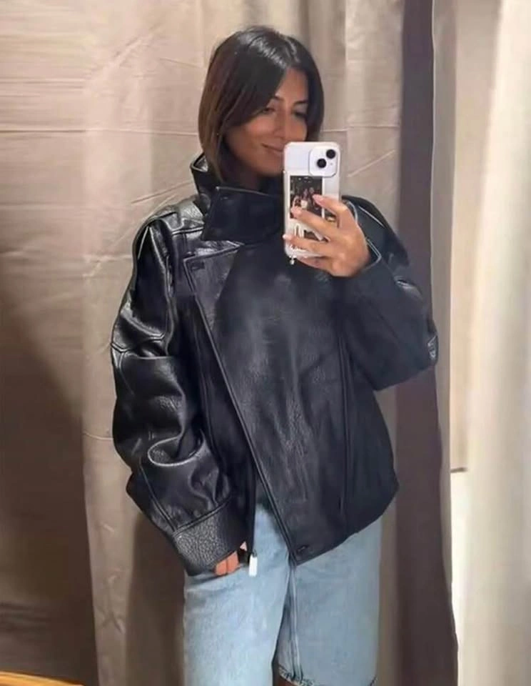 Women's Black PU Leather Jacket - Size M - photo 3