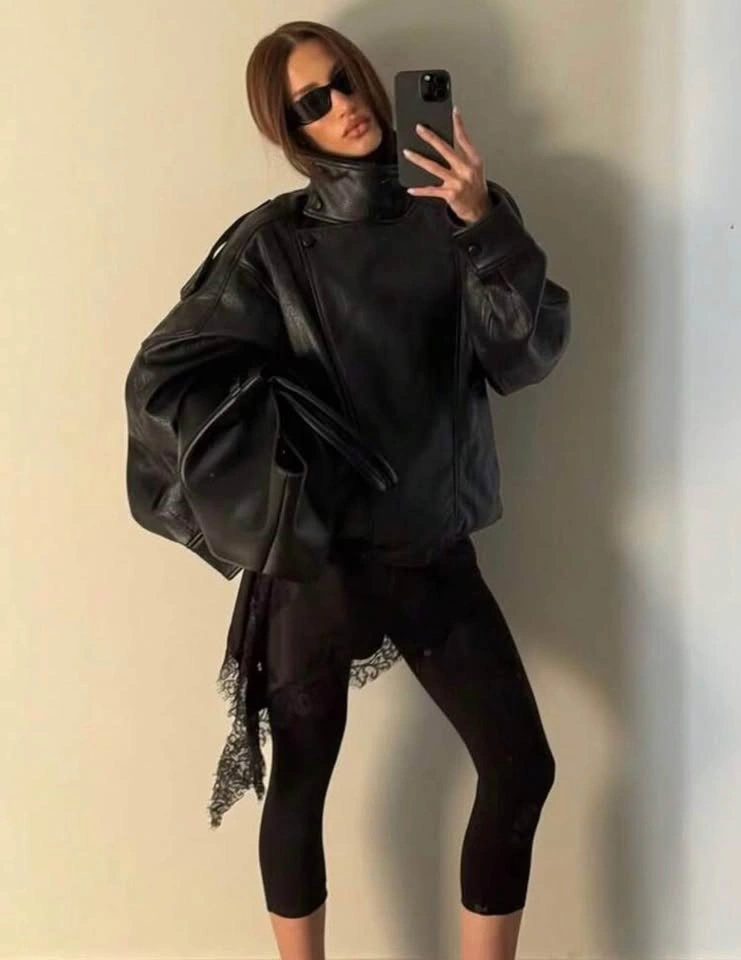 Women's Black PU Leather Jacket - Size M - photo 5