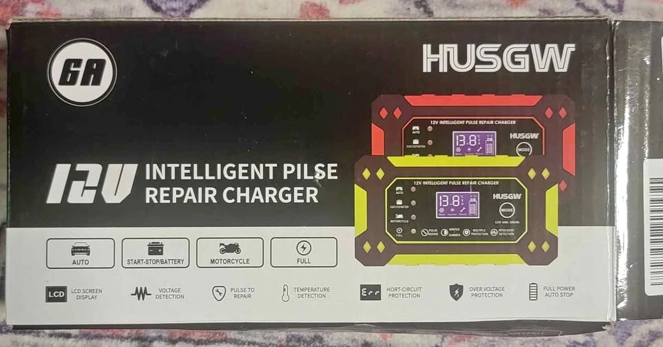 HUSGW 12V Intelligent Pulse Repair Charger Auto Motorcycle Batte