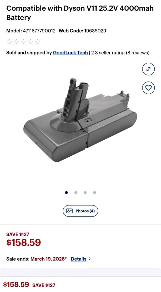 New ELO Battery for Dyson V11 Vacuum 25.5V 5000mAh