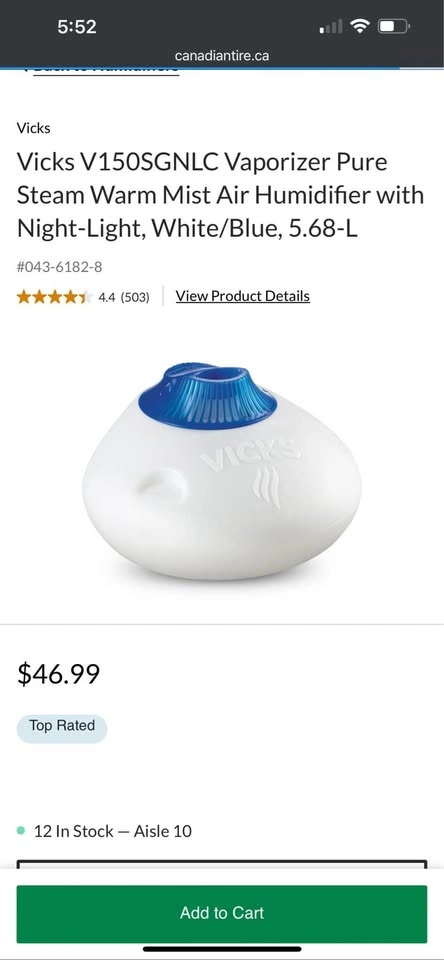 Vicks Steamer Pure Steam Warm Mist Humidifier