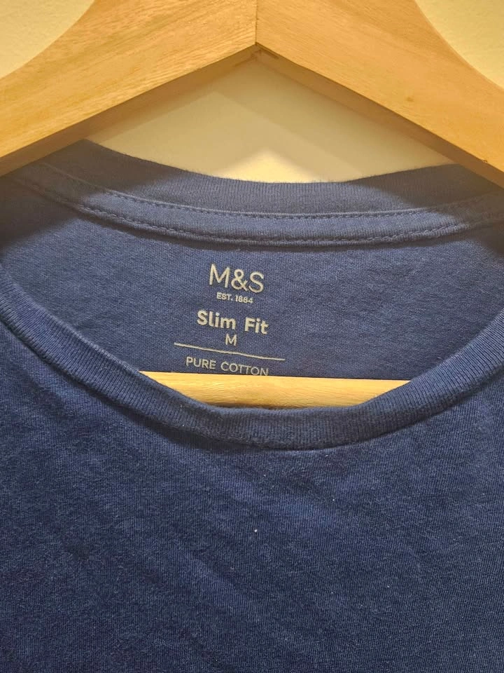 Marks & Spencer Blue Slim Fit T-shirt (Men size: M) - photo 2
