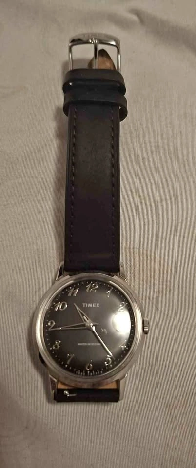 Timex Black Watch with Leather Strap