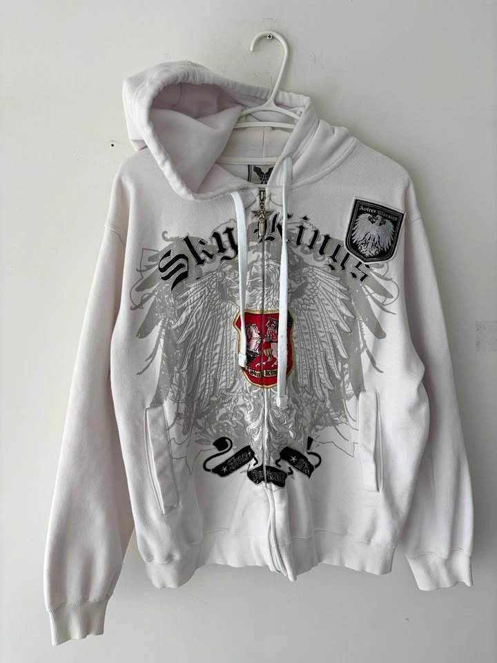 Vintage Y2K Avirex White Zip Up Hoodie Size M