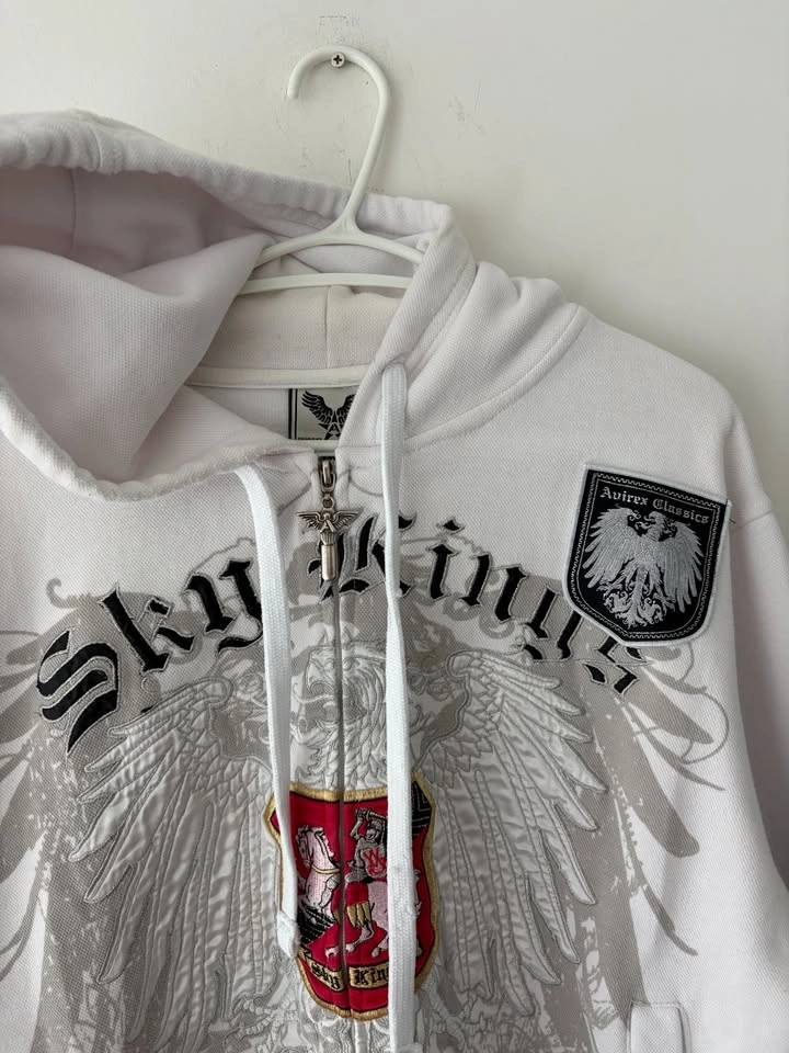 Vintage Y2K Avirex White Zip Up Hoodie Size M - photo 2