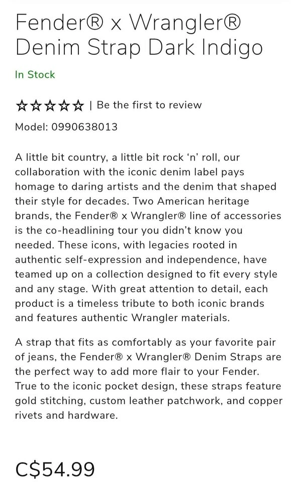 Wrangler Fender Denim Guitar Strap (Brand New) - photo 3