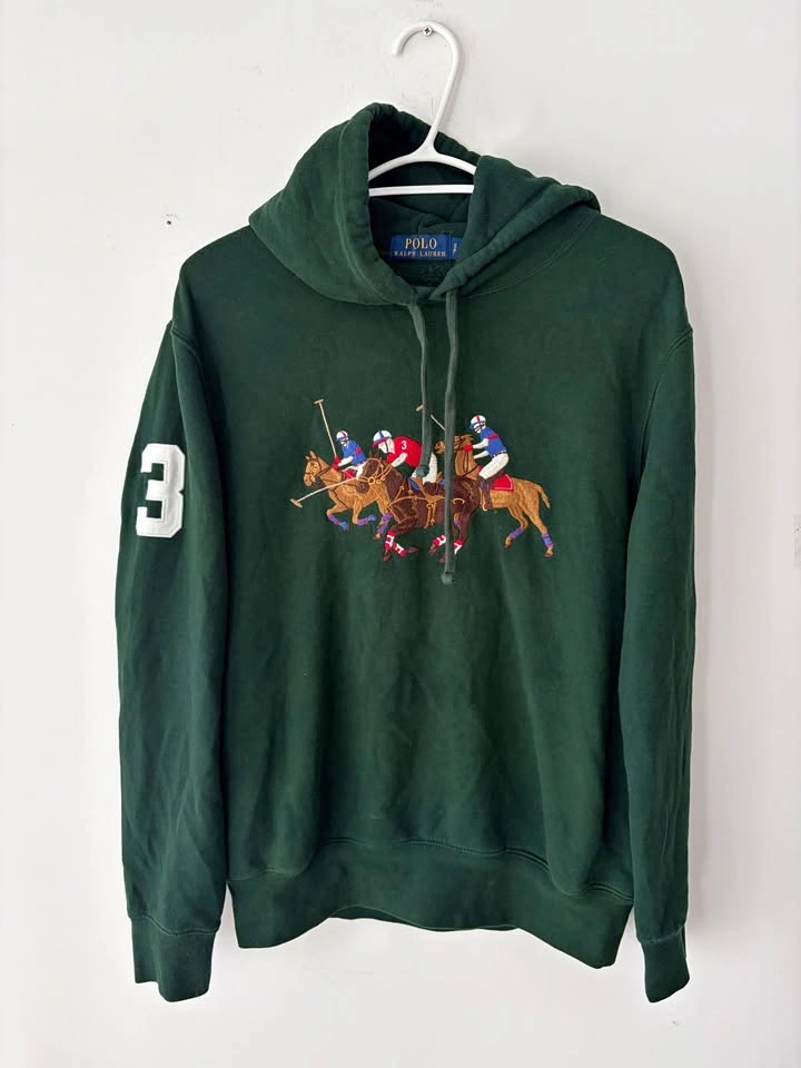 Polo Ralph Lauren Men's Green Triple Pony Pullover Hoodie Size S