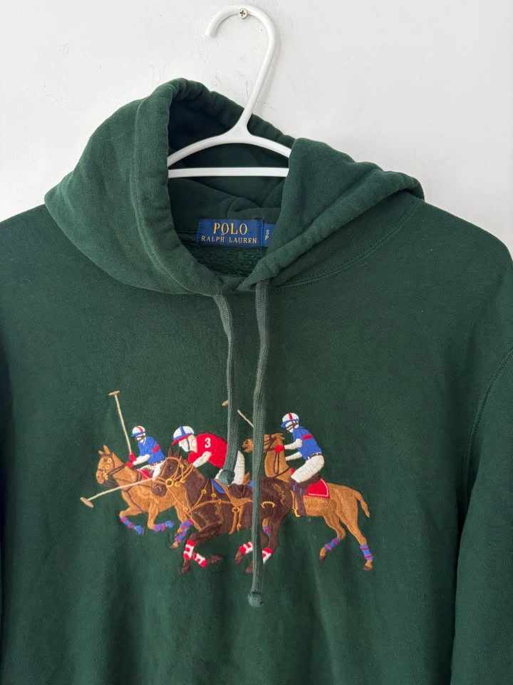 Polo Ralph Lauren Men's Green Triple Pony Pullover Hoodie Size S - photo 2