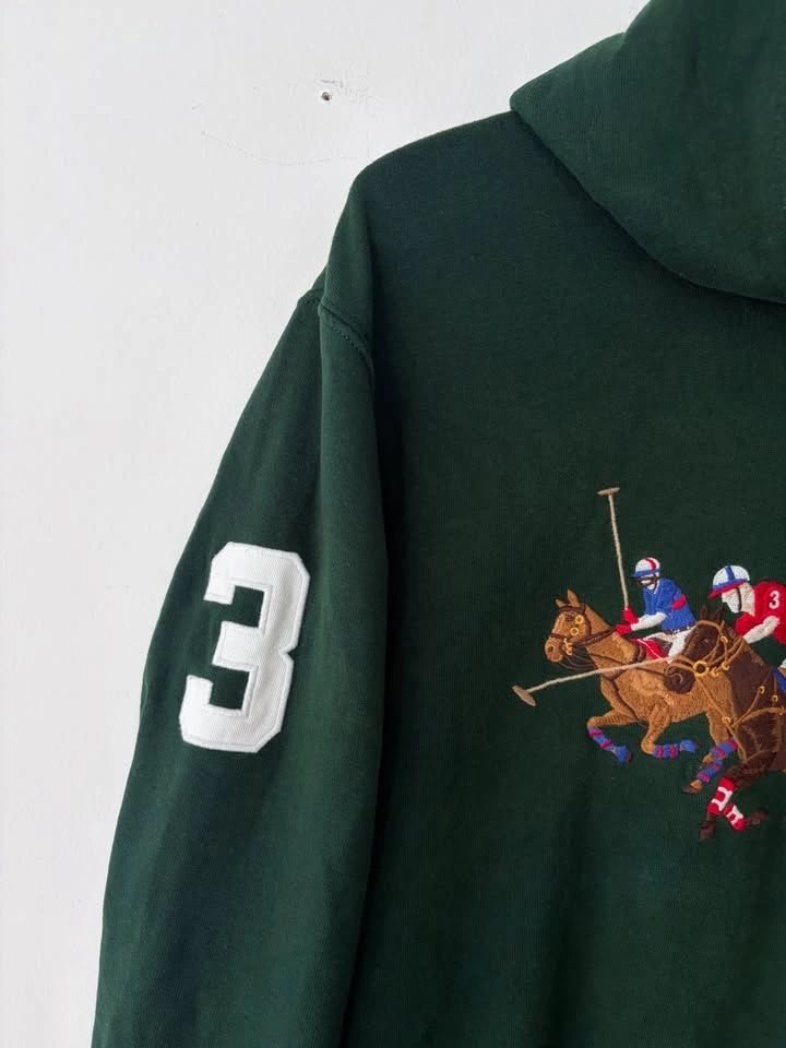 Polo Ralph Lauren Men's Green Triple Pony Pullover Hoodie Size S - photo 3