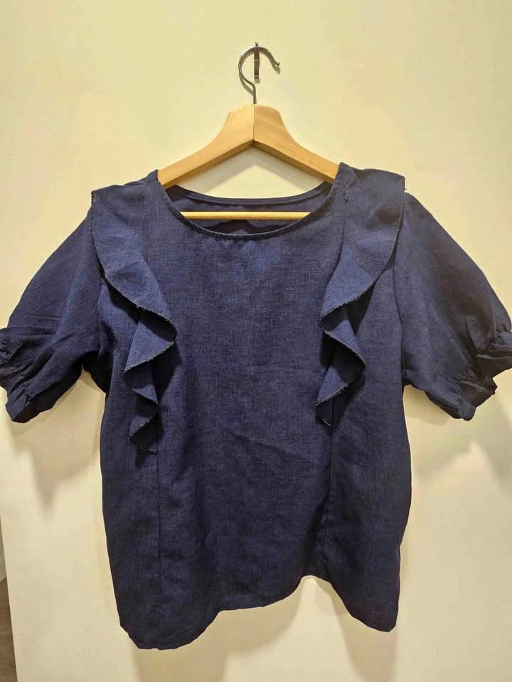 Navy Short Sleeve Blouse (Free size)