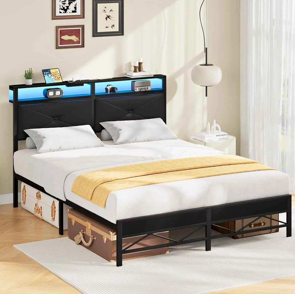Full Size Bed Frame with LED Headboard